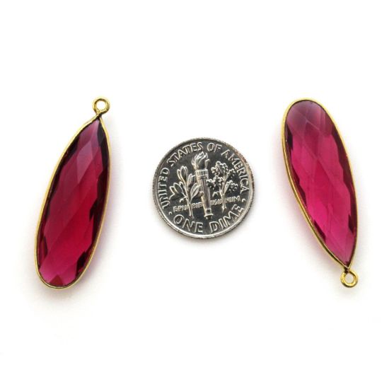 Wholesale Gold plated Sterling Silver Elongated Teardrop Bezel Rubellite Quartz Gemstone Pendant, Wholesale Gemstone Pendants for Jewelry Making