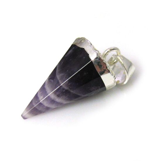 Wholesale 925 Sterling Silver Circular Cone Amethyst Stone Pendant Bead