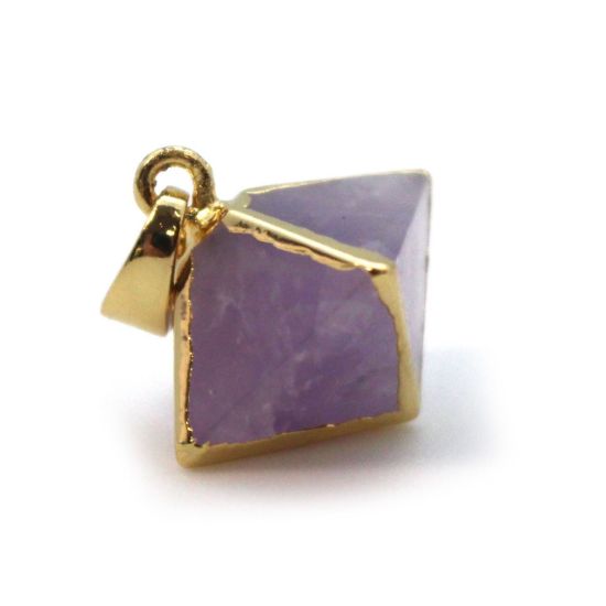 Gold Plated Amethyst Octahedron Gemstone Pendant - 8 Sided Gemstone Pendant - 25mm