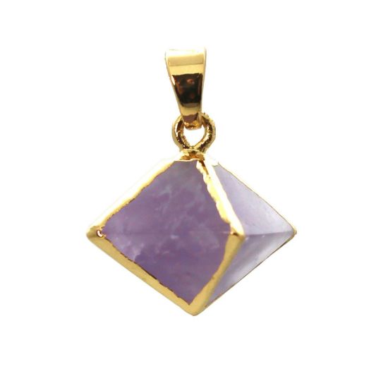 Gold Plated Amethyst Octahedron Gemstone Pendant - 8 Sided Gemstone Pendant - 25mm