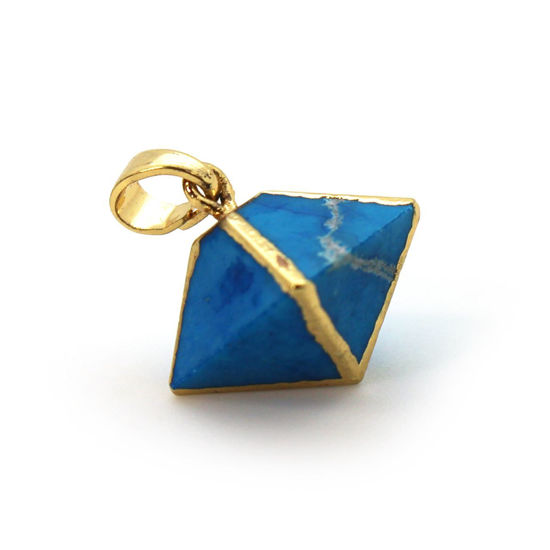 Gold Plated Turquoise Octahedron Gemstone Pendant - 8 Sided Gemstone Pendant - 25mm