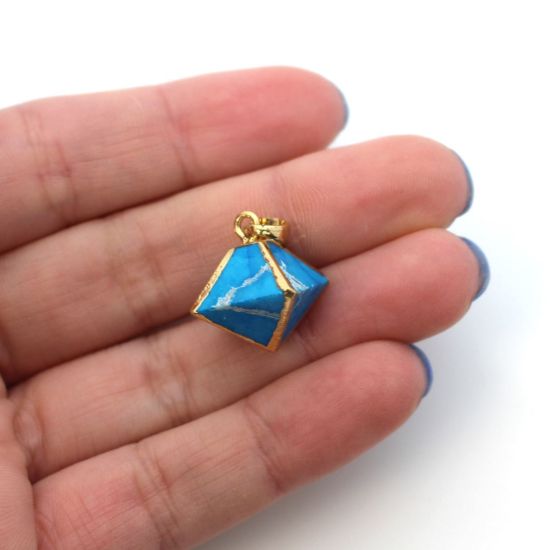 Gold Plated Turquoise Octahedron Gemstone Pendant - 8 Sided Gemstone Pendant - 25mm