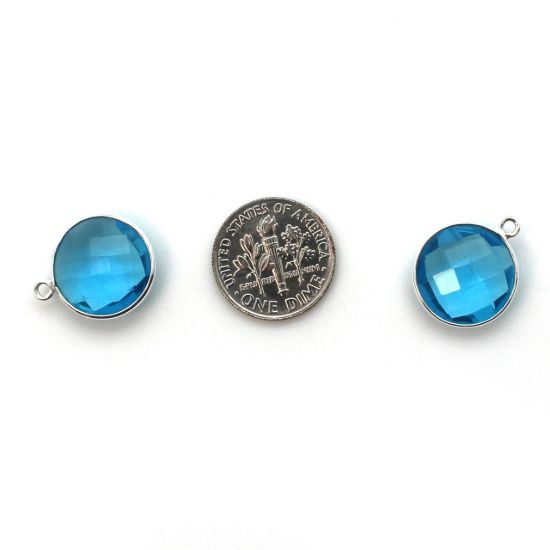Wholesale Sterling Silver Round Bezel Blue Topaz Quartz Gemstone Pendant, Wholesale Gemstone Pendants for Jewelry Making