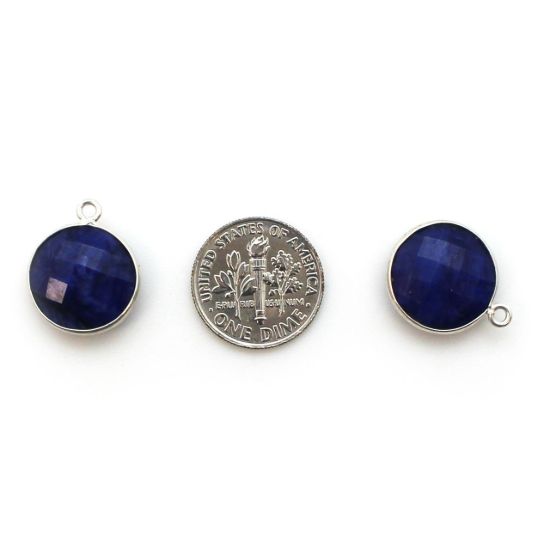 Wholesale Sterling Silver Round Bezel Blue Sapphire Dyed Gemstone Pendant, Wholesale Gemstone Pendants for Jewelry Making