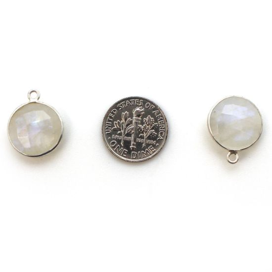 Wholesale Sterling Silver Bezel Gemstone Pendant - 14mm Faceted Coin Shape - Moonstone - June Birthstone