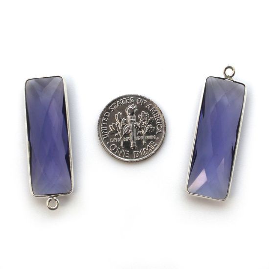 Wholesale Sterling Silver Bezel Charm Pendant - 34x11mm Elongated Rectangle Shape - Iolite Quartz