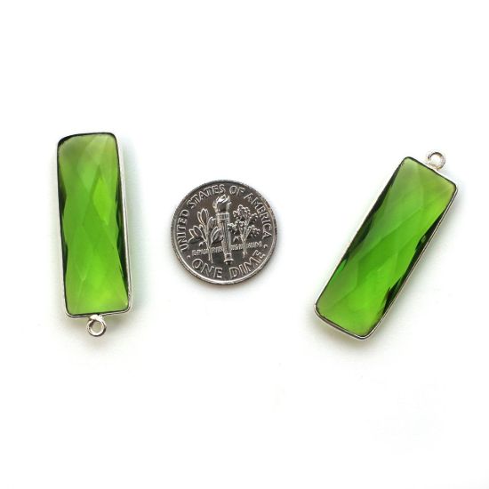 Wholesale Sterling Silver Bezel Charm Pendant - 34x11mm Elongated Rectangle Shape - Peridot Quartz - August Birthstone