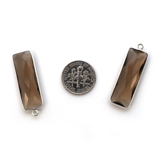 Wholesale Sterling Silver Bezel Charm Pendant - 34x11mm Elongated Rectangle Shape - Smoky Quartz