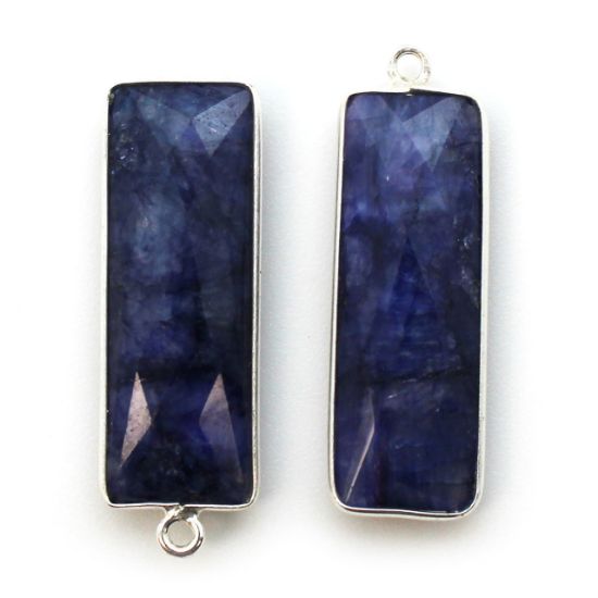 Wholesale Sterling Silver Bezel Charm Pendant - 34x11mm Elongated Rectangle Shape - Blue Sapphire Dyed - September Birthstone