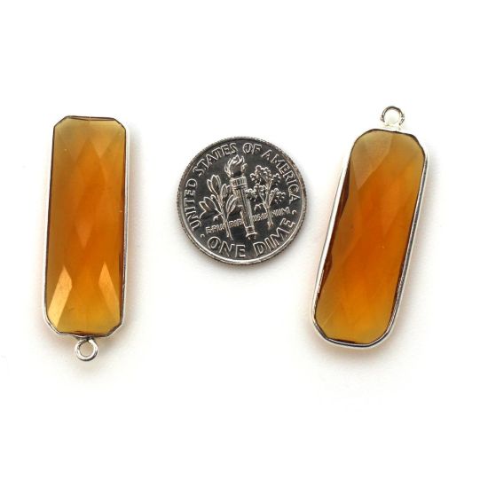 Wholesale Sterling Silver Bezel Charm Pendant - 34x11mm Elongated Rectangle Shape - Citrine Quartz - November Birthstone