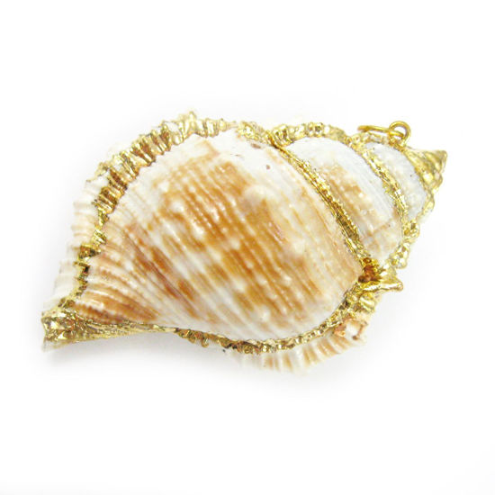 Wholesale Large Gold Wrapped Natural Fighting Conch Shell Pendant