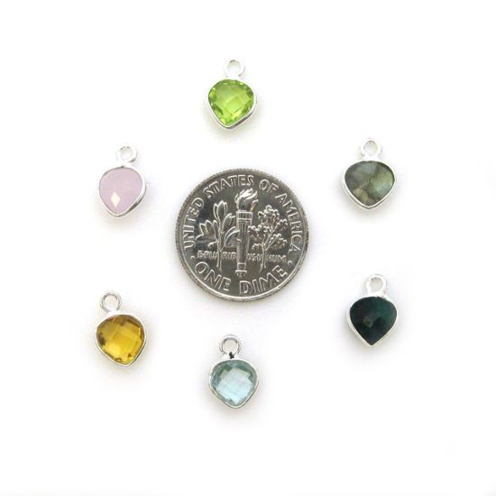 Wholesale Sterling Silver Bezel Charm Pendant - 10x7mm Tiny Heart Shape - Opalite - October Birthstone