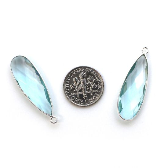 Wholesale Sterling Silver Bezel Charm Pendant - 34x11mm Elongated Teardrop - Blue Topaz Quartz - December Birthstone