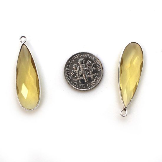 Wholesale Sterling Silver Bezel Charm Pendant - 34x11mm Elongated Teardrop - Citrine Quartz - November Birthstone