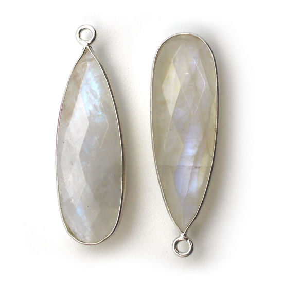 Wholesale Sterling Silver Bezel Charm Pendant - 34x11mm Elongated Teardrop - Rainbow Moonstone - June Birthstone 