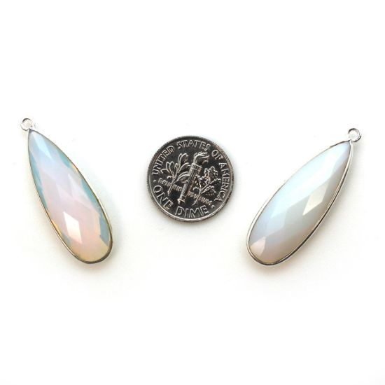 Wholesale Sterling Silver Bezel Charm Pendant - 34x11mm Elongated Teardrop - Opalite Quartz - October Birthstone