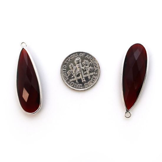 Wholesale Sterling Silver Bezel Charm Pendant - 34x11mm Elongated Teardrop - Garnet Quartz - January Birthstone