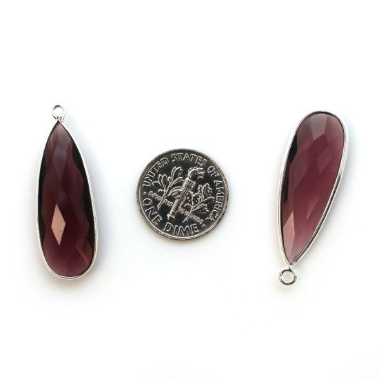 Wholesale Sterling Silver Bezel Charm Pendant - 34x11mm Elongated Teardrop - Pink Amethyst Quartz 