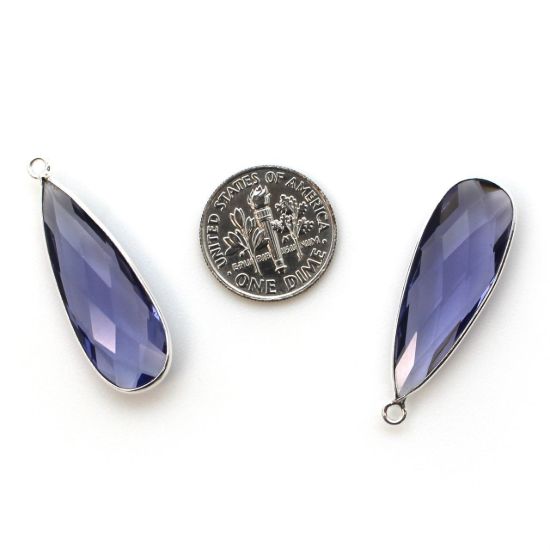 Wholesale Sterling Silver Bezel Charm Pendant - 34x11mm Elongated Teardrop - Iolite Quartz
