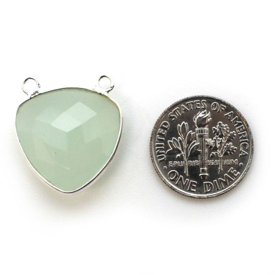 Wholesale Sterling Silver Bezel Gemstone Connector Pendant - 18mm Faceted Large Trillion Shape - Aqua Chalcedony