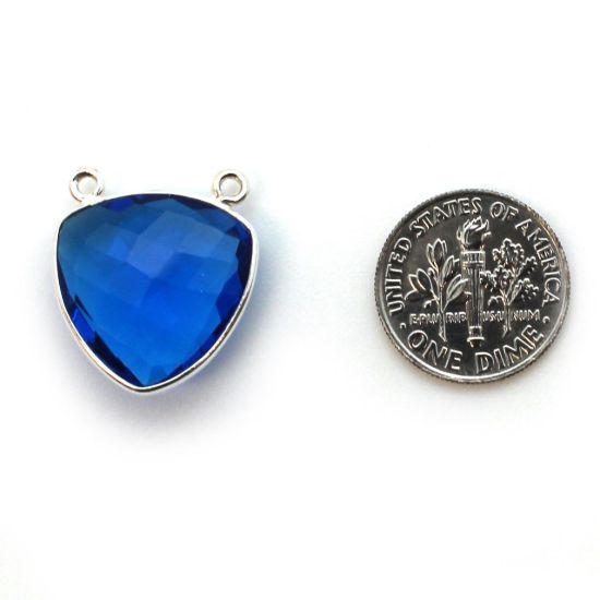 Wholesale Sterling Silver Bezel Gemstone Connector Pendant - 18mm Faceted Large Trillion Shape - Blue Quartz