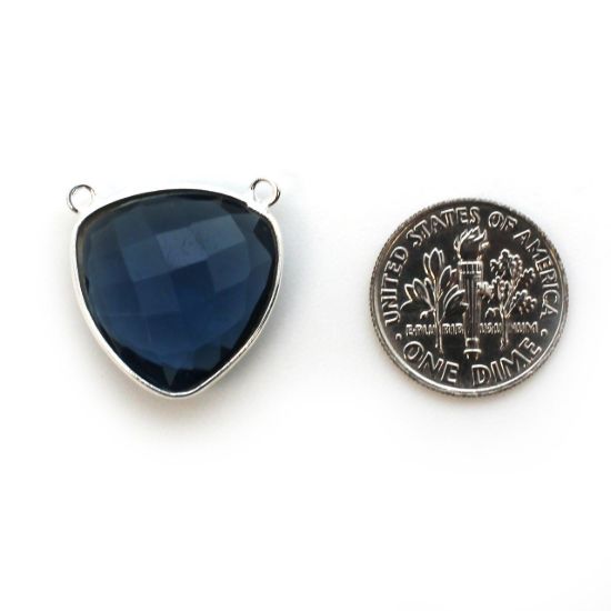 Wholesale Sterling Silver Bezel Gemstone Connector Pendant - 18mm Faceted Large Trillion Shape - Iolite Quartz