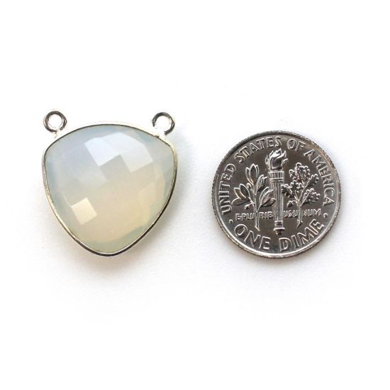 Wholesale Sterling Silver Bezel Gemstone Connector Pendant - 18mm Faceted Large Trillion Shape - Opalite Quartz - October Birthstone