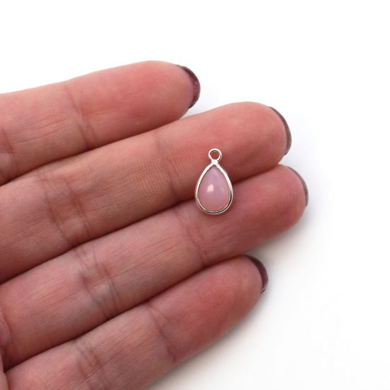 Wholesale Bezel Charm Pendant - Sterling Silver Charm - Natural Pink Opal- Tiny Teardrop Shape - October Birthstone