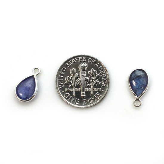 Wholesale Bezel Charm Pendant - Sterling Silver Charm - Natural Tanzanite - Tiny Teardrop Shape - December Birthstone