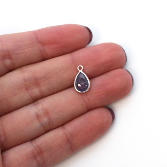Wholesale Bezel Charm Pendant - Sterling Silver Charm - Natural Tanzanite - Tiny Teardrop Shape - December Birthstone
