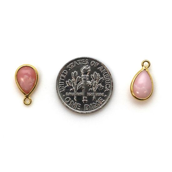 Wholesale Bezel Charm Pendant - Gold Plated Sterling Silver Charm - Natural Pink Opal - Tiny Teardrop Shape- October Birthstone
