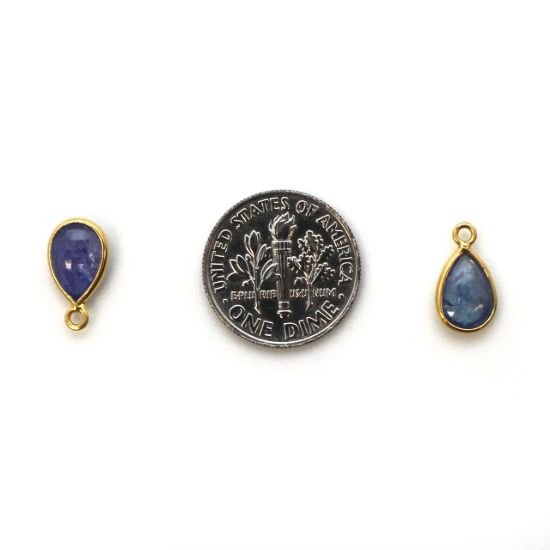 Wholesale Bezel Charm Pendant - Gold Plated Sterling Silver Charm - Natural Tanzanite  - Tiny Teardrop Shape - December Birthstone