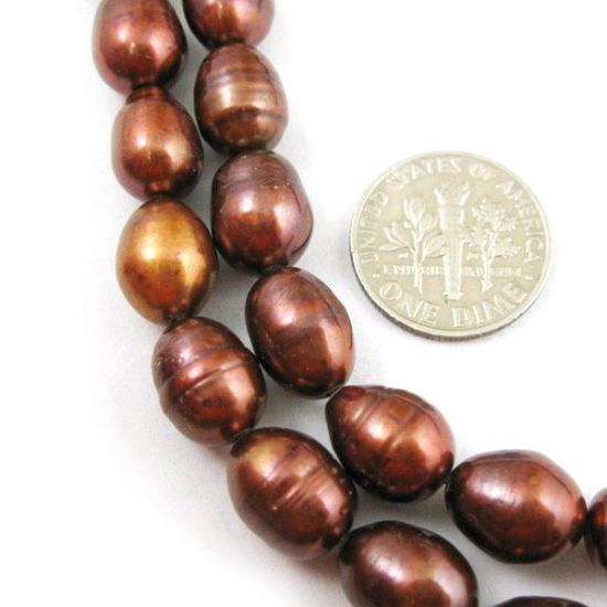 Wholesale Chocolate Brown Colored Freshwater Pearls, 11-12mm Rice Shape - June Birthstone (Sold Per Strand)