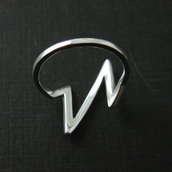 Wholesale 925 Sterling Silver Heartbeat Lifeline Ring - Adjustable (1 piece)