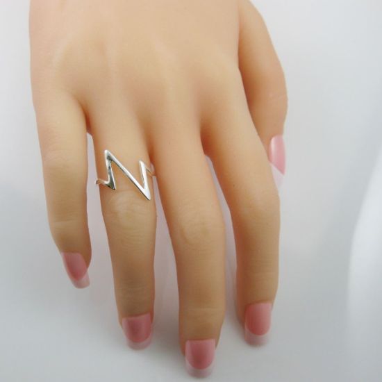 Wholesale 925 Sterling Silver Heartbeat Lifeline Ring - Adjustable (1 piece)