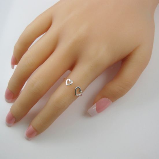 Wholesale 925 Sterling Silver Two Heart Ring - Adjustable (1 piece)