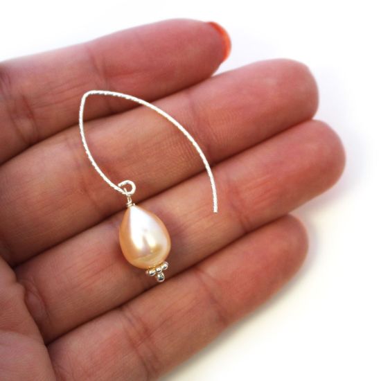 Wholesale Sterling Silver Sparkle Marquise Teardrop Freshwater Pearl Earrings