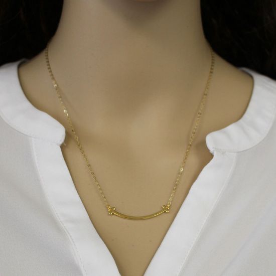 Wholesale Gold Over Sterling Silver Smile Bar Necklace - 18"