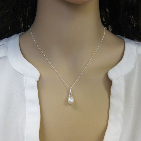Wholesale Sterling Silver Cone Capped White Freshwater Pearl Necklace