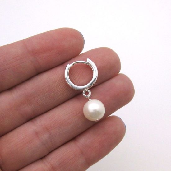 Wholesale Sterling Silver Thick Hoop White Freshwater Pearl Earrings
