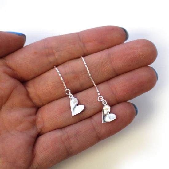 Wholesale Sterling Silver Heart Charm Threader Earrings (Sold Per Pair)