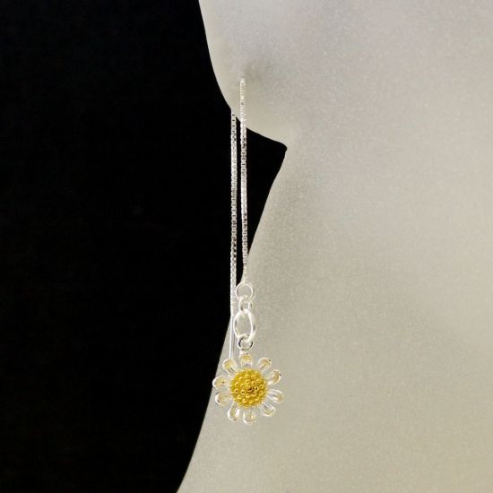 Wholesale Sterling Silver Two-Tone Sunflower Charm Threader Earrings (Sold Per Pair)