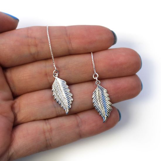 Wholesale Sterling Silver Feather Charm Threader Earrings (Sold Per Pair)