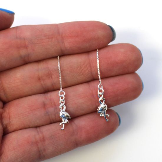 Wholesale Sterling Silver Flamingo Charm Threader Earrings (Sold Per Pair)