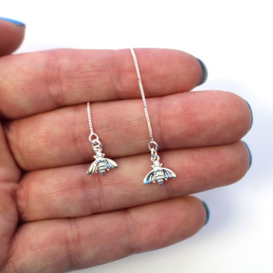 Wholesale Sterling Silver Bumblebee Charm Threader Earrings (Sold Per Pair)