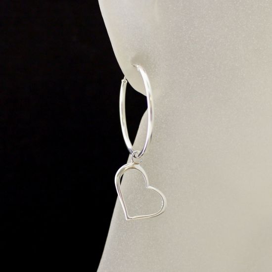 Wholesale Sterling Silver Heart Charm Hoop Earrings (Sold Per Pair)