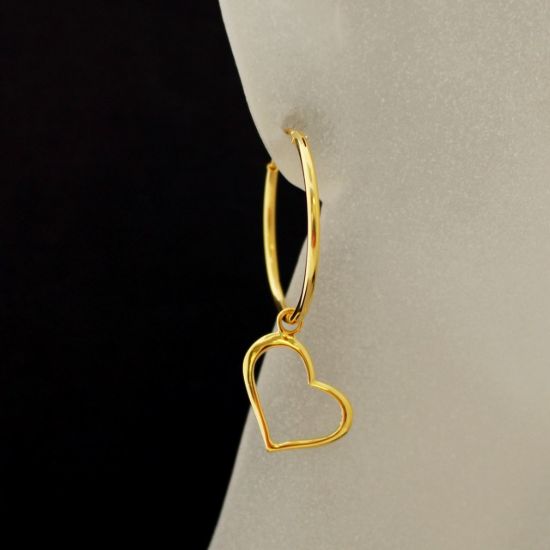 Wholesale Gold Over Sterling Silver Heart Charm Hoop Earrings (Sold Per Pair)