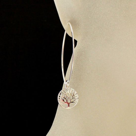 Wholesale Sterling Silver Tree of Life Charm Marquise Earrings (Sold Per Pair)