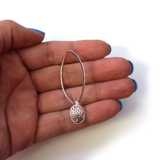 Wholesale Sterling Silver Tree of Life Charm Marquise Earrings (Sold Per Pair)
