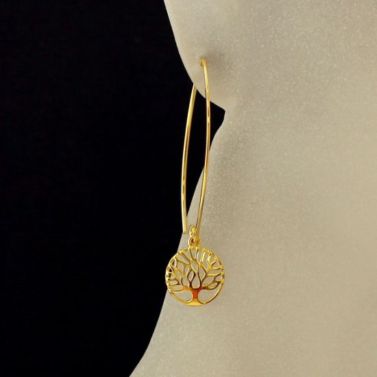 Wholesale Gold Over Sterling Silver Tree of Life Charm Marquise Earrings (Sold Per Pair)